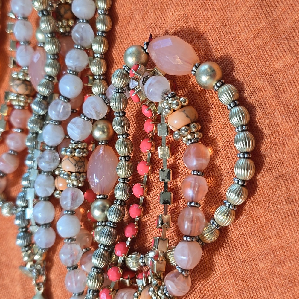 Chico's Long Goldtone and Coral Tones with White 3 Strand Necklace